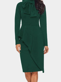 Solid Ruffle Sleeve Slim Fit Dress