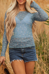floral mesh long sleeve top