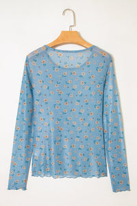 floral mesh long sleeve top