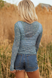 floral mesh long sleeve top