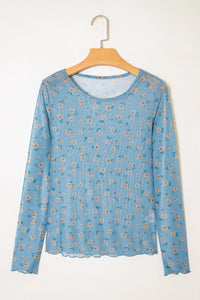 floral mesh long sleeve top