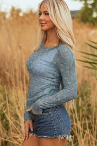 floral mesh long sleeve top