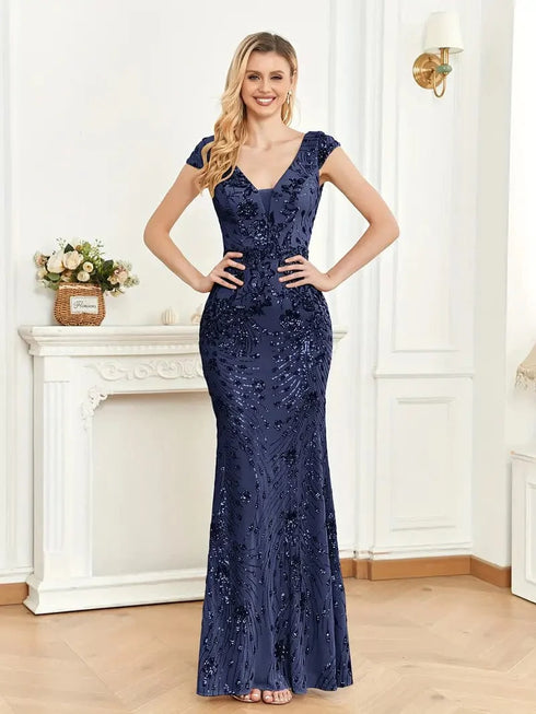 Elegant Glam Sequined Sleeveless Ankle Length Bodycon Party Dress