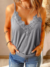 Elegant Gray Lace Trim V Neck Camisole Top