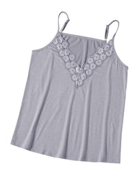 Elegant Gray Lace Trim V Neck Camisole Top