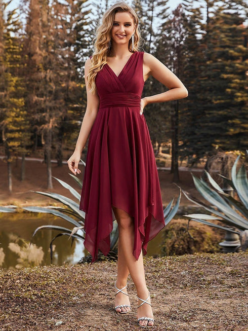 Elegant Knee-Length Chiffon Bridesmaid Dress with Unique Hem
