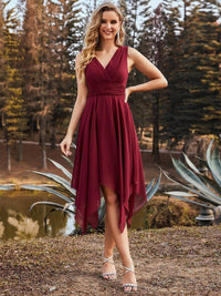 Elegant Knee-Length Chiffon Bridesmaid Dress with Unique Hem