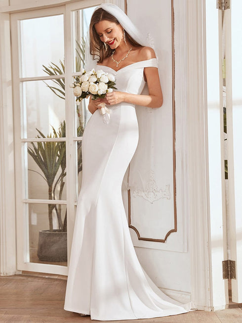 Elegant Off Shoulder Fishtail Wedding Gown