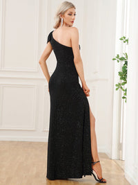 Elegant One-Shoulder Bow Tie Bodycon Evening Gown