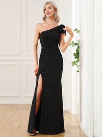 Elegant One-Shoulder Bow Tie Bodycon Evening Gown