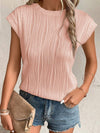 Elegant Pink Wavy Textured Short Sleeve Blouse