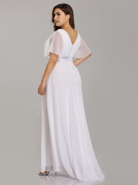 Elegant Plus Size V-Back Bridesmaid Dress with Short Sleeves