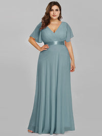 Elegant Plus Size V-Back Bridesmaid Dress with Short Sleeves