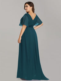 Elegant Plus Size V-Back Bridesmaid Dress with Short Sleeves
