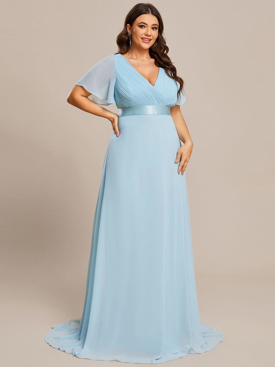Elegant Plus Size V-Back Bridesmaid Dress with Short Sleeves – MsDressly