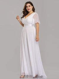 Elegant Plus Size V-Back Bridesmaid Dress with Short Sleeves
