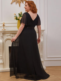 Elegant Plus Size V-Back Bridesmaid Dress with Short Sleeves