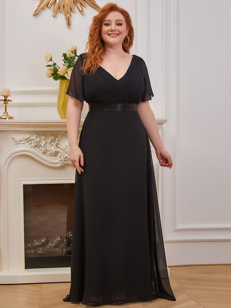 Elegant Plus Size V-Back Bridesmaid Dress with Short Sleeves – MsDressly