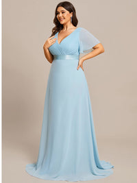 Elegant Plus Size V-Back Bridesmaid Dress with Short Sleeves