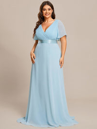 Elegant Plus Size V-Back Bridesmaid Dress with Short Sleeves