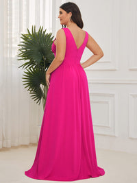 Elegant Plus Size V-Neck Empire Waist Evening Gown with High Slit