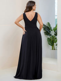 Elegant Plus Size V-Neck Empire Waist Evening Gown with High Slit