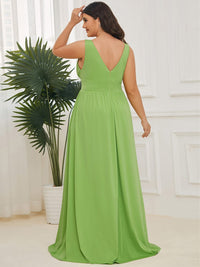 Elegant Plus Size V-Neck Empire Waist Evening Gown with High Slit