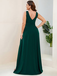 Elegant Plus Size V-Neck Empire Waist Evening Gown with High Slit