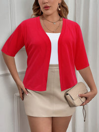 Elegant Plus Size Women's Cardigan with Half Sleeve Stretch - Versatile and Sophisticated
