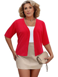 Elegant Plus Size Women's Cardigan with Half Sleeve Stretch - Versatile and Sophisticated