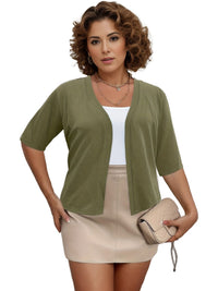 Elegant Plus Size Women's Cardigan with Half Sleeve Stretch - Versatile and Sophisticated