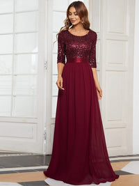Elegant Round Neckline Long Sleeves Sequin Evening Dress