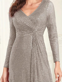 Elegant Sequin V Neck Long Sleeve Floor Length Party Maxi Dress