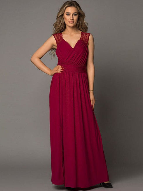Elegant Solid Surplice Neck High Waist Short Sleeve Maxi Dress