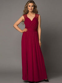 Solid V-Neck Long Sleeve Slit Dress