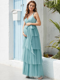Elegant Sleeveless Maternity Dress with Ruffle Detail