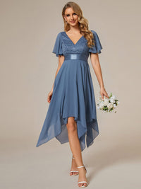 Elegant V-Neck Chiffon Evening Dress Featuring Short Sleeves