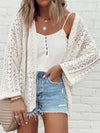 Elegant White Crochet Knit Open Front Cardigan