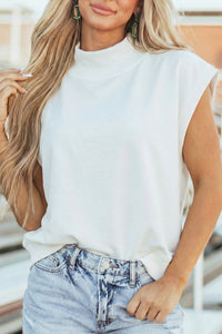 Women's Elegant White High Neck Cap Sleeve Blouse for Women - Loose Fit Top for Effortless Everyday Style and Comfort
