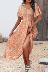 Women's Elegant Women's Pink Floral Print Maxi Dress with Button Smocked Bodice – Perfect for Summer Casual Outings