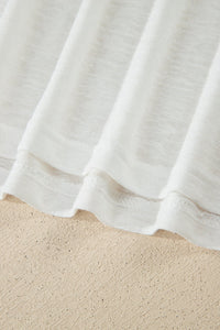 White Hollowed Lace Splicing V Neck T Shirt
