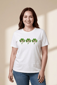 Women's Embroidered Clover and Pink Bow Cotton-Blend Tee