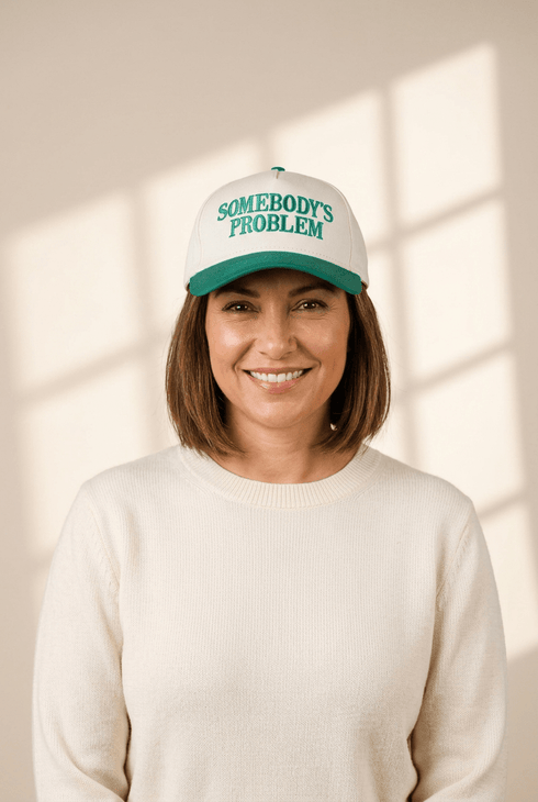 stylish-dark-green-two-tone-baseball-cap-for-women-embroidered-somebodys-problem-design-for-casual-looks