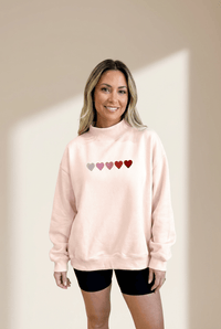 Women's Embroidered Heart Mock Neck Sweatshirt in Apricot Pink