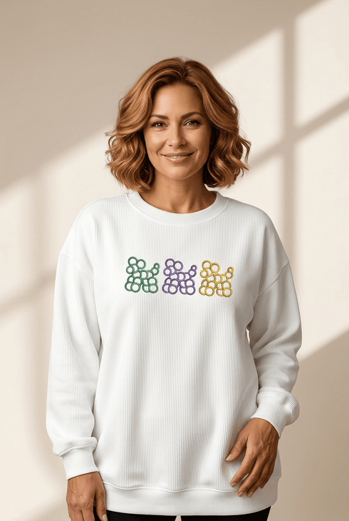 Dog Mom Embroidered Mardi Gras Balloon Dog Ribbed Sweatshirt