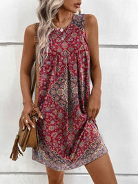 Ethnic Geometric Print Sleeveless Mini Dress