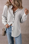 Casual Chic Women's Stripe Long Shirt with Roll-Tab Sleeves and Pockets - Versatile Blouse in Trendy Colors