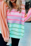 Women's Cozy Multicolor Gradient Ribbed Sweater - Loose-Fit, Stylish Layering Essential for Casual Outings