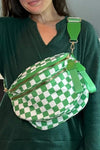 Stylish Women's Green Checkered Crossbody Bag with Wide Straps - Spacious, Chic, and Ideal for Everyday Fashion