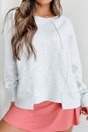 Women's Light Grey Oversized Casual Sweatshirt with Unique Patch Detail & Asymmetrical Hem for Everyday Comfort